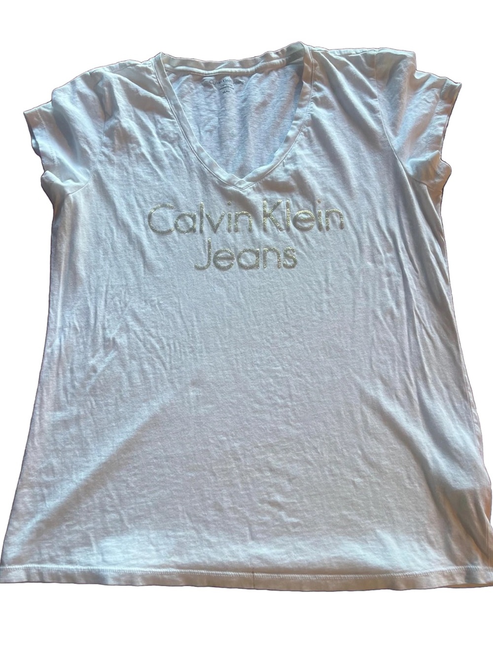 Calvin Klein White V-Neck Logo Tee